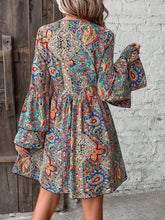 Load image into Gallery viewer, Vibrant Paisley Print Fit and Flare V-Neck Dress - Elegant Tiered Layered A-Line Design, Polyester Material - Shop &amp; Buy
