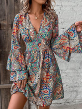 Load image into Gallery viewer, Vibrant Paisley Print Fit and Flare V-Neck Dress - Elegant Tiered Layered A-Line Design, Polyester Material - Shop &amp; Buy
