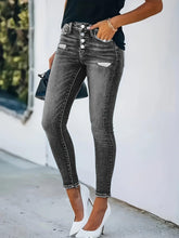 Load image into Gallery viewer, Vintage-Chic Ripped Skinny Jeans - Stretch-Fit with Frayed Hem, Water Ripple Embossed - Shop &amp; Buy
