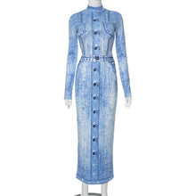 Load image into Gallery viewer, Vintage Denim Print Long Dress for Women Sexy Long Sleeve Bodycon Evening Club Party Maxi Dresses - Shop &amp; Buy
