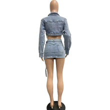 Load image into Gallery viewer, Vintage Denim Skirts 2 Piece Set Women Sexy Button Pockets Jackets Crop Tio + Mini Skirts Skinny Club Party Outfits - Shop &amp; Buy
