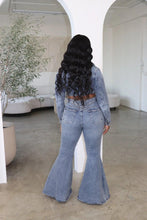 Load image into Gallery viewer, Vintage Denim Two Piece Set Women Sexy Button Turn-down Collar Crop Top + Flare Pants Slim Women Outfits Fashion Streetwear Suit - Shop &amp; Buy
