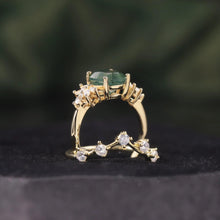 Load image into Gallery viewer, Vintage Green Moss Agate Art Deco Cluster Promise Ring Unique Curved Wedding Band Ring Set 925 Sterling Silver - Shop &amp; Buy
