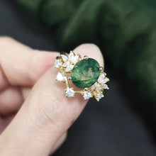 Load image into Gallery viewer, Vintage Green Moss Agate Art Deco Cluster Promise Ring Unique Curved Wedding Band Ring Set 925 Sterling Silver - Shop &amp; Buy
