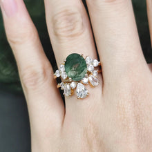 Load image into Gallery viewer, Vintage Moss Agate Art Deco Milgrain Engagement Ring CUnique Curved Wedding Band Ring Set in 925 Sterling Silver - Shop &amp; Buy
