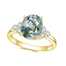 Load image into Gallery viewer, Vintage Moss Agate Art Deco Milgrain Engagement Ring CUnique Curved Wedding Band Ring Set in 925 Sterling Silver - Shop &amp; Buy

