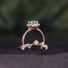 Load image into Gallery viewer, Vintage Moss Agate Halo Promise Engagement Ring Chevron Cluster Bridal Wedding Band Ring Set 925 Sterling Silver - Shop &amp; Buy
