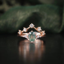 Load image into Gallery viewer, Vintage Moss Agate Ring Set 925 Sterling Silver Engagement Ring Unique Chevron Cluster Bridal Wedding Band Set Ring - Shop &amp; Buy

