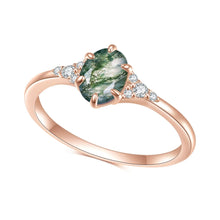 Load image into Gallery viewer, Vintage Moss Agate Ring Set 925 Sterling Silver Engagement Ring Unique Chevron Cluster Bridal Wedding Band Set Ring - Shop &amp; Buy
