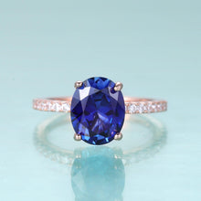 Load image into Gallery viewer, Vintage Oval 8X10mm Lab Blue Sapphire Engagement Ring 925 Sterling Silver Rose Gold Rings Birthstone Jewelry - Shop &amp; Buy
