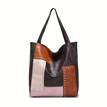 Load image into Gallery viewer, Vintage Stitching Tote Bag, Color Contrast Shoulder Bag, Luxury Rivet Decor Handbag For Women - Shop &amp; Buy
