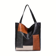 Load image into Gallery viewer, Vintage Stitching Tote Bag, Color Contrast Shoulder Bag, Luxury Rivet Decor Handbag For Women - Shop &amp; Buy
