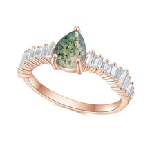 Load image into Gallery viewer, Vintage Style 1.34CT Pear Cut Moss Agate Engagement Rings in 925 Sterling Silver Women Gemstone Ring Gift For Her - Shop &amp; Buy

