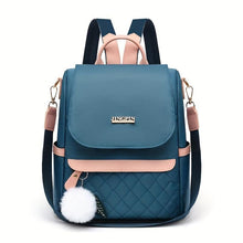 Load image into Gallery viewer, Waterproof Quilted Backpack Purse for Women - Stylish Flap Design with Fun Pompoms, Perfect for Travel &amp; Casual Wear, Spacious Bookbag - Shop &amp; Buy
