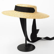 Load image into Gallery viewer, Wide Brim Boater Hat 10cm 15cm Brim Straw Hat Flat Women Summer Kentucky Derby Hat - Shop &amp; Buy
