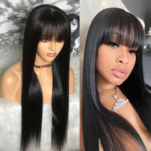 Load image into Gallery viewer, Wig With Bangs Human Hair Wigs For Black Women Glueless Cheap Full Machine Made Short Bob Hair Straight Long Fringe Wig 30 Inch - Shop &amp; Buy

