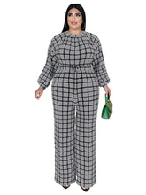 Load image into Gallery viewer, Wmstar Plus Size Jumpsuit Women with Belt Plaid One Piece Outfits Casual Wide Leg Bodysuit Office Lady - Shop &amp; Buy
