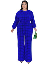Load image into Gallery viewer, Wmstar Plus Size Jumpsuit Women with Belt Plaid One Piece Outfits Casual Wide Leg Bodysuit Office Lady - Shop &amp; Buy
