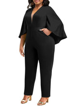 Load image into Gallery viewer, Wmstar Plus Size Romper Women Solid Flared Half Sleeve V Neck Leggings Office Lady Jumpsuit Without Belt - Shop &amp; Buy
