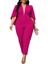 Load image into Gallery viewer, Wmstar Plus Size Romper Women Solid Flared Half Sleeve V Neck Leggings Office Lady Jumpsuit Without Belt - Shop &amp; Buy
