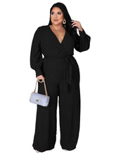 Load image into Gallery viewer, Wmstar Plus Size Women Clothes Jumpsuit Fall Clothes Solid Sexy V Neck Office Lady Romper Wide Leg - Shop &amp; Buy
