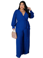 Load image into Gallery viewer, Wmstar Plus Size Women Clothes Jumpsuit Fall Clothes Solid Sexy V Neck Office Lady Romper Wide Leg - Shop &amp; Buy
