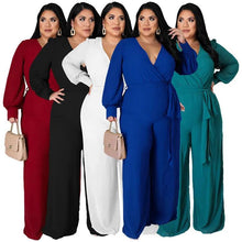 Load image into Gallery viewer, Wmstar Plus Size Women Clothes Jumpsuit Fall Clothes Solid Sexy V Neck Office Lady Romper Wide Leg - Shop &amp; Buy
