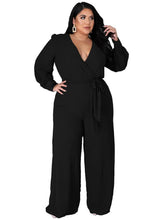 Load image into Gallery viewer, Wmstar Plus Size Women Clothes Jumpsuit Fall Clothes Solid Sexy V Neck Office Lady Romper Wide Leg - Shop &amp; Buy
