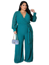 Load image into Gallery viewer, Wmstar Plus Size Women Clothes Jumpsuit Fall Clothes Solid Sexy V Neck Office Lady Romper Wide Leg - Shop &amp; Buy
