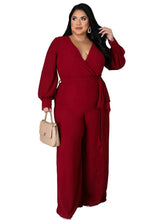 Load image into Gallery viewer, Wmstar Plus Size Women Clothes Jumpsuit Fall Clothes Solid Sexy V Neck Office Lady Romper Wide Leg - Shop &amp; Buy
