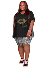 Load image into Gallery viewer, Wmstar Plus Size Women Clothing 2 Piece Outfits Loose Lip Printed Top Leopard Shorts Casual Matching Set - Shop &amp; Buy
