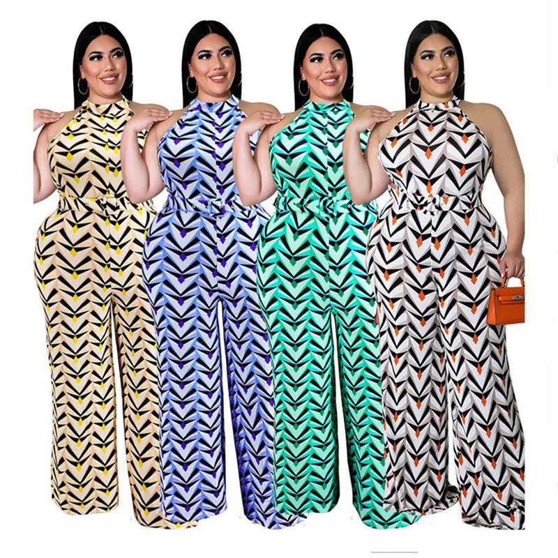 Wmstar Women Jumpsuits Plus Size XL- 5XL One Piece Outfits Office Lady Sleeveless Print Bodysuit Summer - Shop & Buy