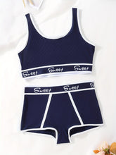 Load image into Gallery viewer, Women 2-Piece Sporty Tank Top and High-Waisted Shorts Set, Athletic Undergarment with &#39;Sweet&#39; Band - Shop &amp; Buy
