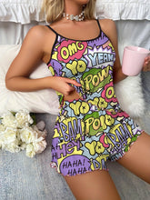 Load image into Gallery viewer, Women Alphabet Graffiti Pajama Set: Chic Lettuce-Trim Cami &amp; Elastic Shorts - Shop &amp; Buy
