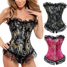 Load image into Gallery viewer, Women Bustiers Corsets Floral Lace Overbust Corset Top Sexy Boned Waist Cincher Bustier Satin Corselet Gothic Jacquard Korset - Shop &amp; Buy
