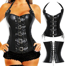 Load image into Gallery viewer, Women Bustiers Corsets Leather Overbust Corset with Buckles Steel Boned Steampunk Gothic Bustier Waist Training Corselet Vest - Shop &amp; Buy
