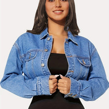 Load image into Gallery viewer, Women Chic Collared Denim Jacket - Casual, Easy-Care, Long Sleeve, Single-Breasted Coat with Stylish Flap Design - Shop &amp; Buy
