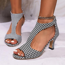 Load image into Gallery viewer, Women Chic Houndstooth High Heel Sandals - Open-Toe Dress Pumps with Fashionable Cutout Design and Smooth Back Zipper Closure - Shop &amp; Buy
