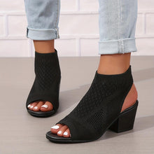 Load image into Gallery viewer, Women Chunky Heeled Sandals, Knitting Peep Toe Slip On Slingback Low Heels, Fashion Fabric Sandals - Shop &amp; Buy
