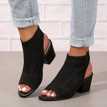 Load image into Gallery viewer, Women Chunky Heeled Sandals, Knitting Peep Toe Slip On Slingback Low Heels, Fashion Fabric Sandals - Shop &amp; Buy
