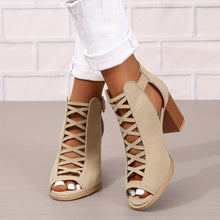 Load image into Gallery viewer, Women Chunky Heeled Sandals, Peep Toe Cut-out Buckle Strap Stacked Heels, Retro High Heels - Shop &amp; Buy
