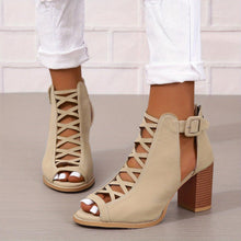 Load image into Gallery viewer, Women Chunky Heeled Sandals, Peep Toe Cut-out Buckle Strap Stacked Heels, Retro High Heels - Shop &amp; Buy

