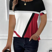 Load image into Gallery viewer, Women Color Block Crew Neck T-Shirt - Lightweight &amp; Comfortable, Short Sleeve Casual Style for Spring &amp; Summer - Fashionable Everyday Essential - Shop &amp; Buy
