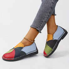 Load image into Gallery viewer, Women Colorblock Flat Loafers, Fashion Round Toe Soft Sole Slip On Faux Leather Shoes, Casual Walking Anti-skid Shoes - Shop &amp; Buy
