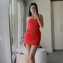 Load image into Gallery viewer, Women Elegant Floral Strapless Mini Dress Sexy Off the Shoulder Sleeveless Bodycon Evening Club Party Dresses - Shop &amp; Buy
