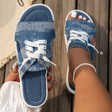 Load image into Gallery viewer, Women Fashionable Denim Slide Sandals - Stylish &amp; Comfortable Open Toe Flat Shoes - Breathable Quick-Lace Design for Effortless Summer Style - Shop &amp; Buy
