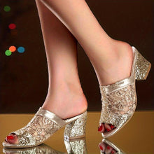 Load image into Gallery viewer, Women Glitter Sequins Decor Sandals, Breathable Mesh Chunky Heel Sandals, Fashion Open Toe carnival Pumps &amp; Music Festival - Shop &amp; Buy
