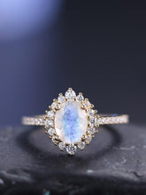 Load image into Gallery viewer, Women Gold Ring Natural Milky Blue Moonstone Cluster Halo Engagement Rings in 925 Sterling Silver Gift For Her - Shop &amp; Buy
