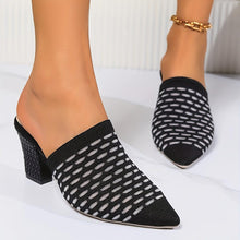 Load image into Gallery viewer, Women Heeled Mule Sandals, Knit Closed Pointed Toe Slip On Chunky High Heels, Fashion Daily Wear Slingback Sandals - Shop &amp; Buy
