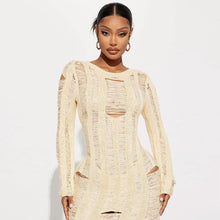 Load image into Gallery viewer, Women Hollow Out Hole Sweater Long Dress Sexy O Neck Long Sleeve Bodycon Night Club Party Dresses Casual Fall Streetwear - Shop &amp; Buy
